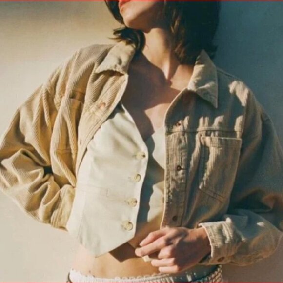 BDG Cropped Cream Corduroy Raw Hem Cropped Jacket Size XS - Picture 12 of 12